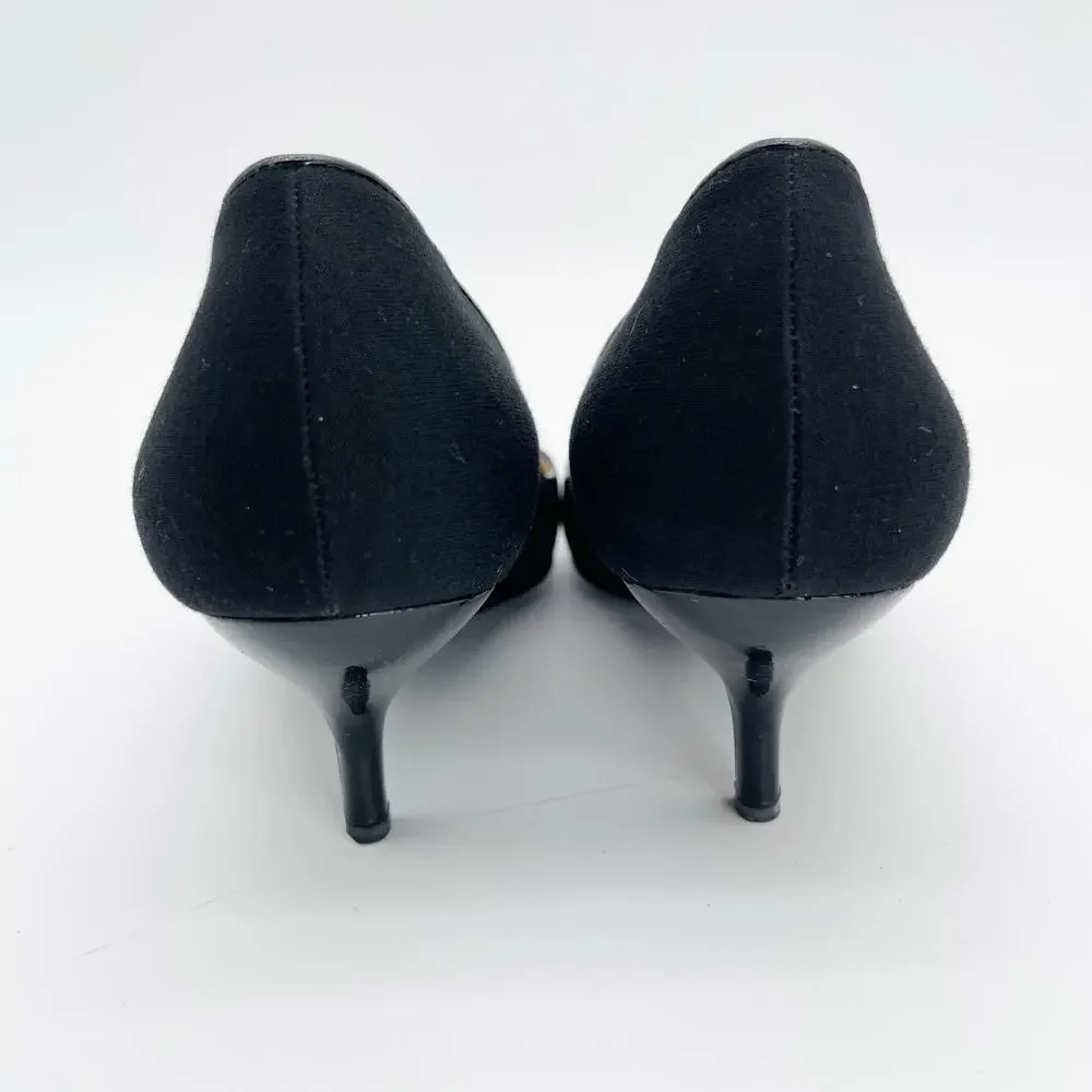 Chanel 2004 Karl Lagerfeld Black Jersey Patent Trim CC Logo Cap Toe Pumps EU 40